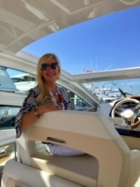 Joni Geis on a boat